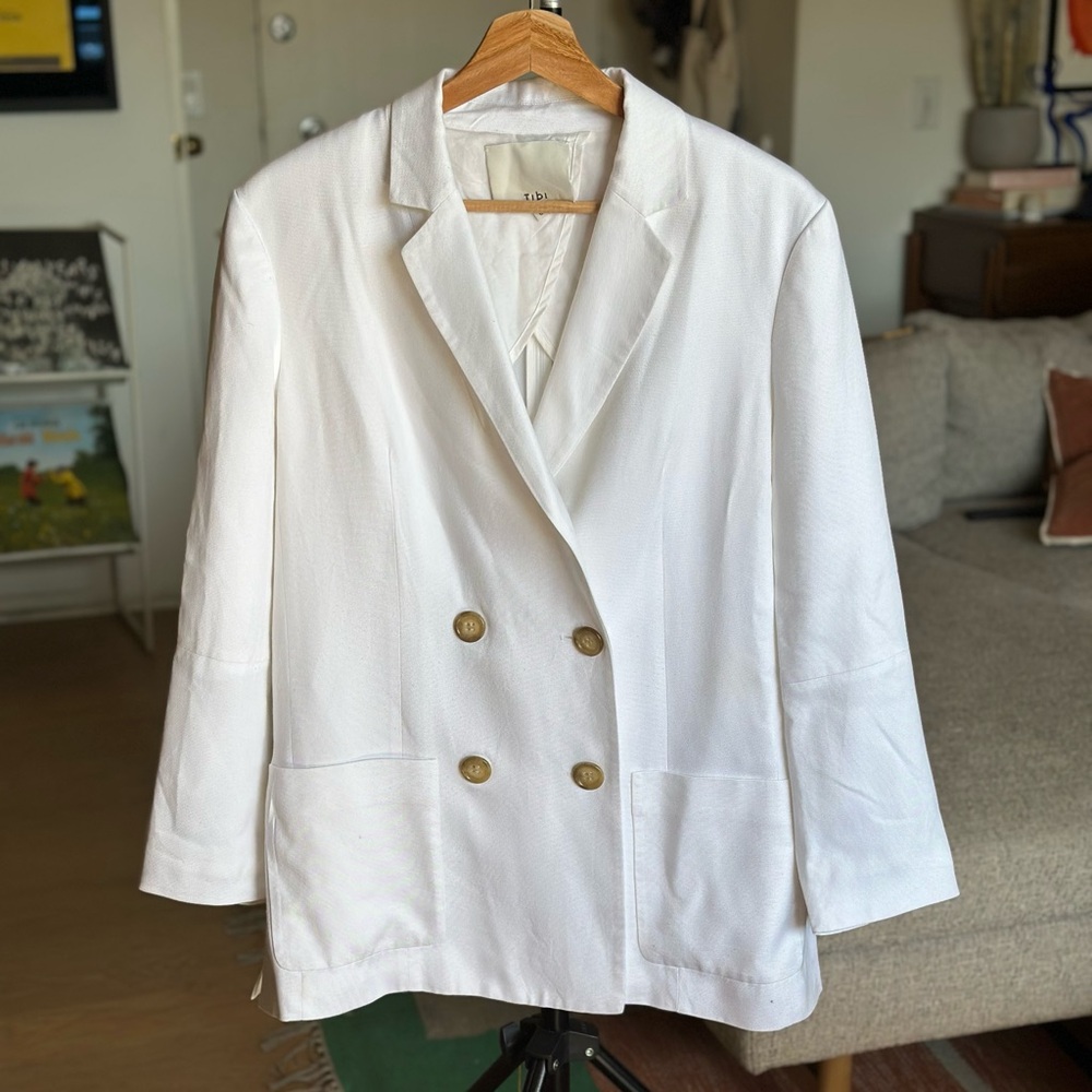 Tibi White Double-Breasted Blazer with Size 8